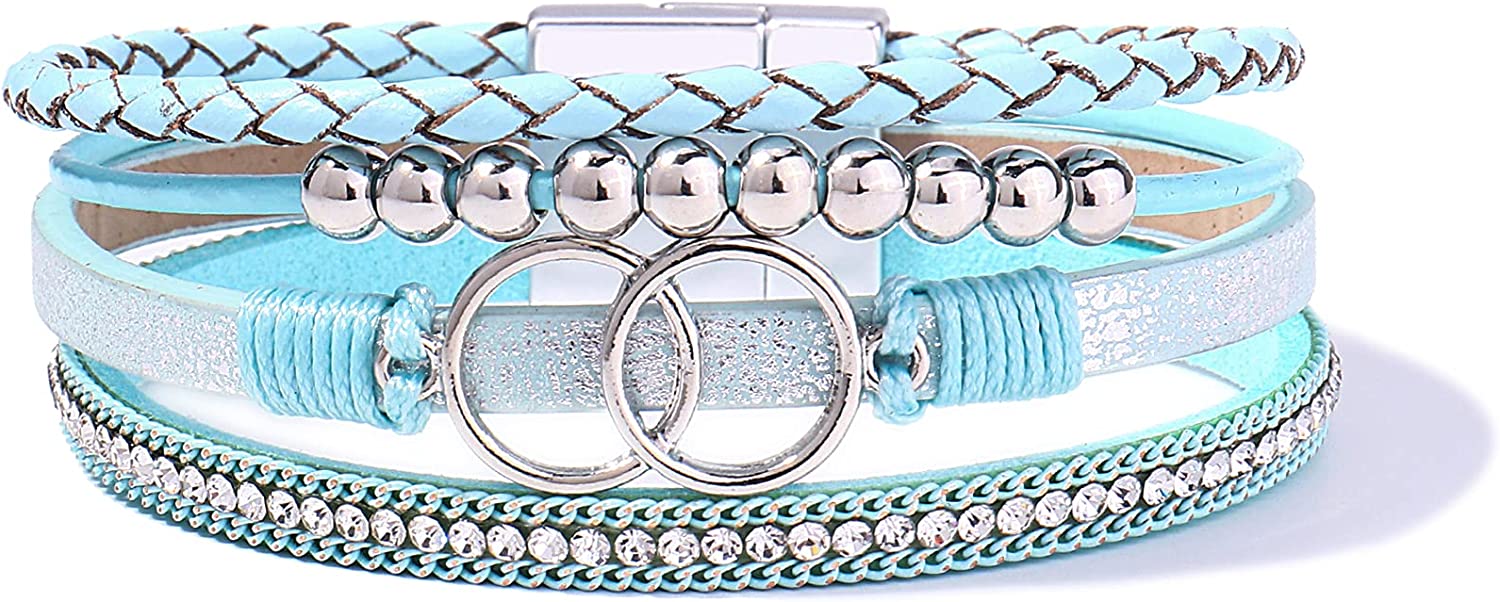230816064228808_1 FANCY SHINY Boho Wrap Bracelets Leather Cuff Bangle Gold Beaded Bracelets for Women Stackable Infinity Bracelets Jewelry with Clasp - Image 1